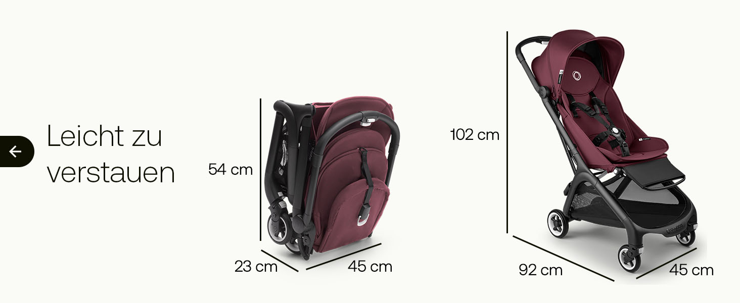 Bugaboo Butterfly - ультракомпактна дитяча коляска, легка та зручна, складається одним рухом, для дітей від 6 місяців, великий об'єм багажника (Dark Cherry)