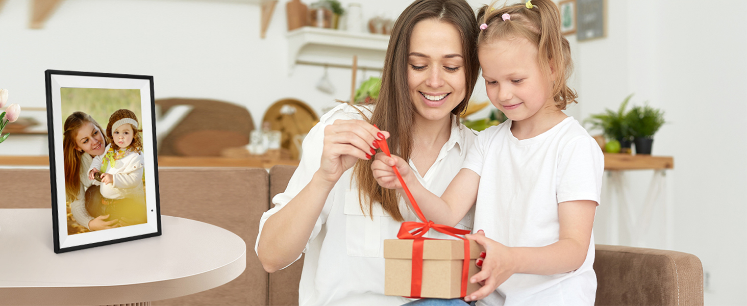 Цифровий фоторамка WiFi 10,1 дюйма, IPS HD сенсорний екран, 32GB, автоматичне обертання, підключення з будь-якого місця, чорний