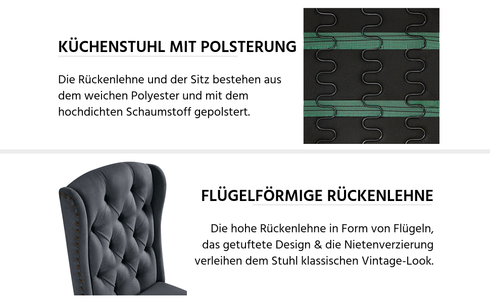 Набір кухонних стільців Yaheetech (6 шт.) з підлокітниками, сірий, до 140 кг