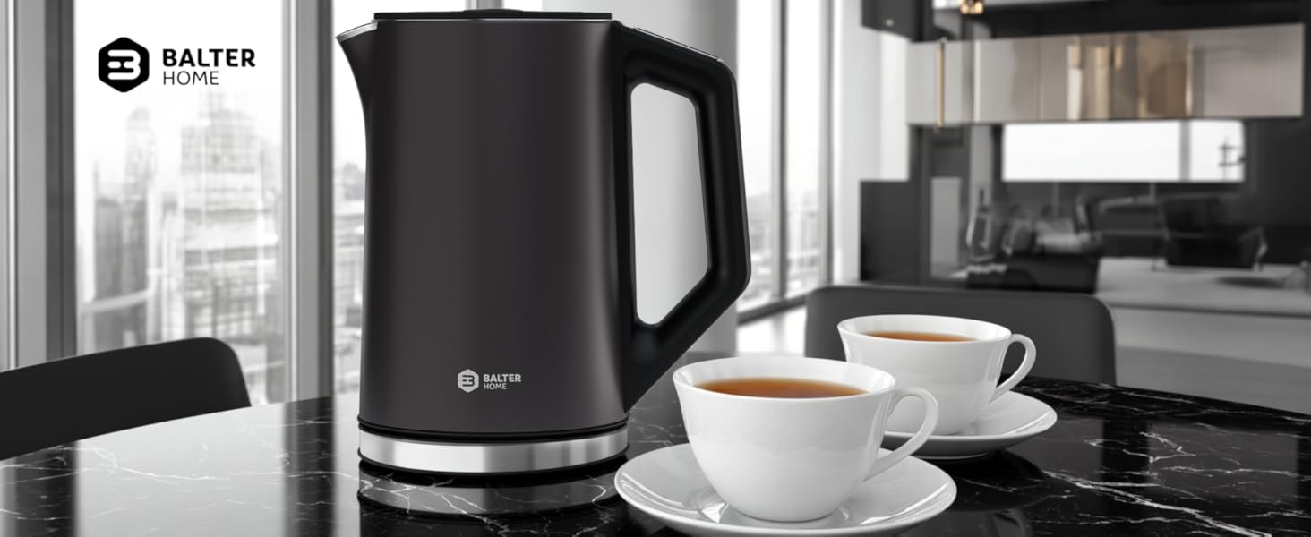 Електричний чайник BALTER з регулюванням температури, 1.5L, 2200W, білий (сірий), без BPA, подвійні стінки, бездротовий