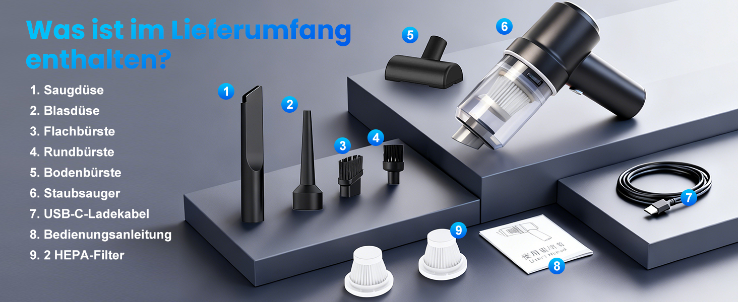 Акумуляторний ручний автомобільний пилосос 12000Па з HEPA-фільтром та LED-підсвіткою, бездротовий міні-пилосос для авто, дому, диванів та шерсті тварин