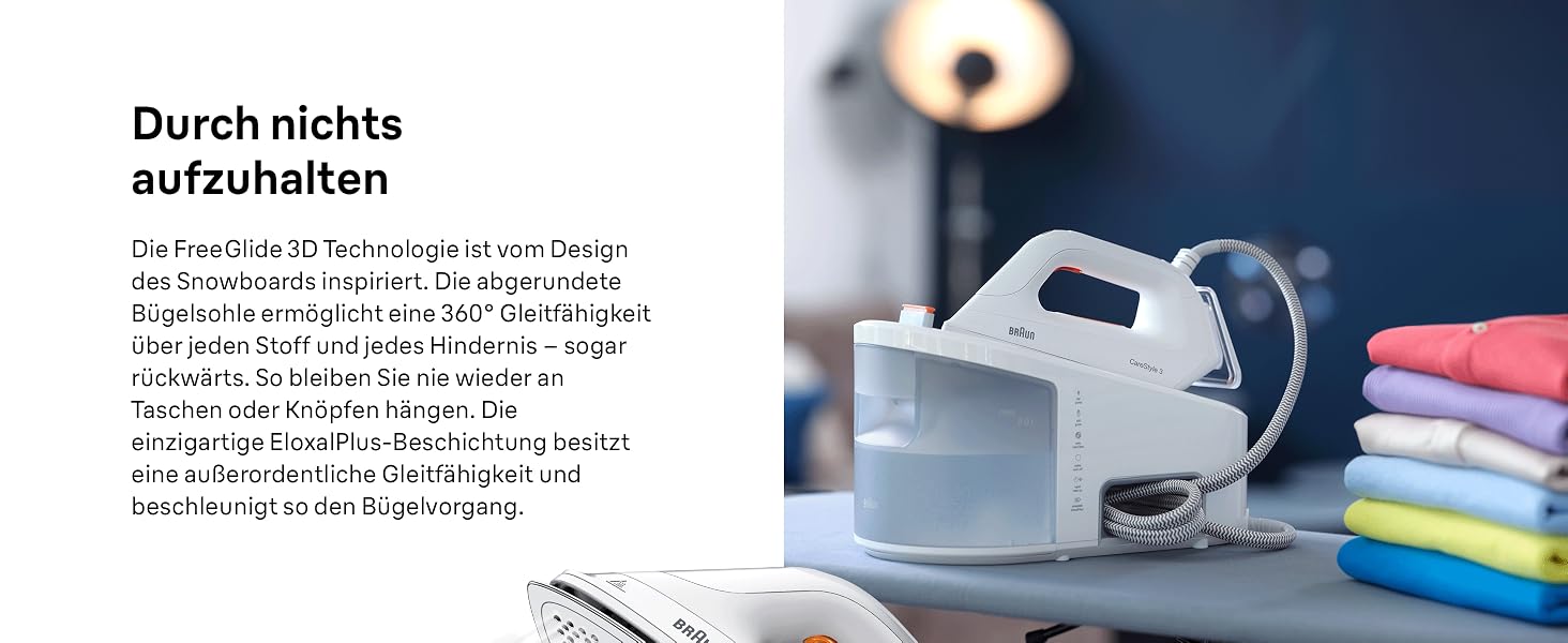 Парова станція Braun CareStyle 3 IS 3132 WH з підошвою FreeGlide 3D, тиск 6 бар, резервуар 2 л, 2400 Вт, білий/помаранчевий