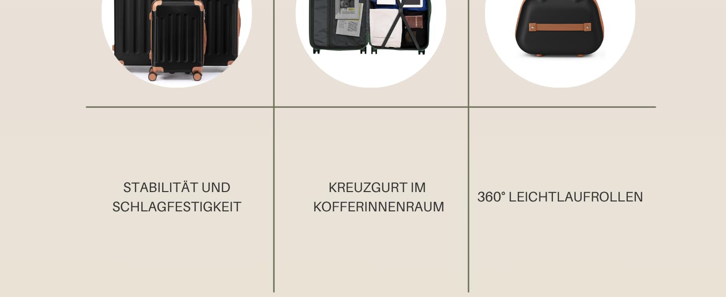 Набір валіз LALAHO 4 шт: дорожній комплект з косметичками, валізи з ABS пластику, багажний набір з косметичним мішечком, ручна валіза та 4 захисними куточками (Чорно-коричневий, Набір валіз 4 шт (смужки))