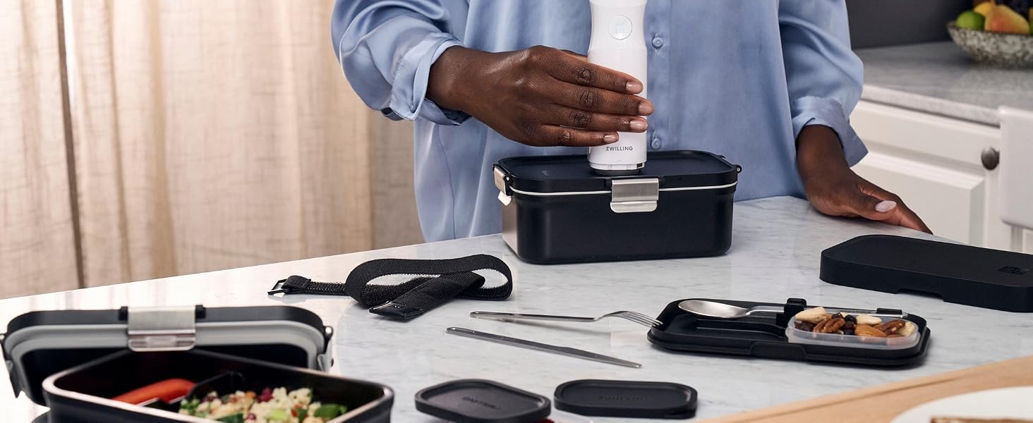 Вакуумний ланчбокс Zwilling Fresh & Save з набором столових приборів із нержавіючої сталі, ударостійкий, чорний