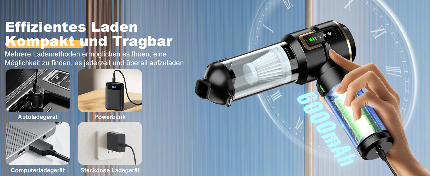 Акумуляторний ручний пилосос 4-в-1 для авто та дому з LCD-дисплеєм, потужність 28000Па, 3 режими роботи, бездротовий міні-пилосос від шерсті та пилу, чорний