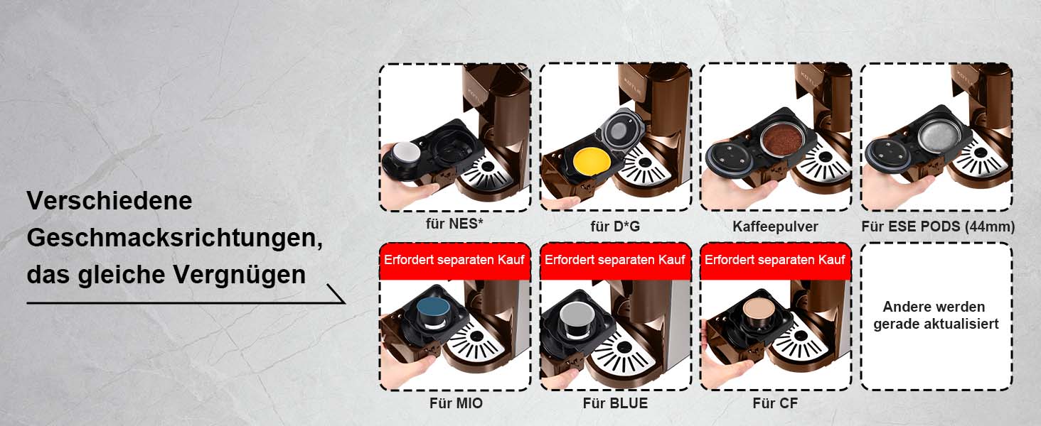 Кавомашина KOTLIE Espresso 4-в-1 для NES/Dolce Gusto/меленої кави/ESE (44мм), 19 Бар, коричнева