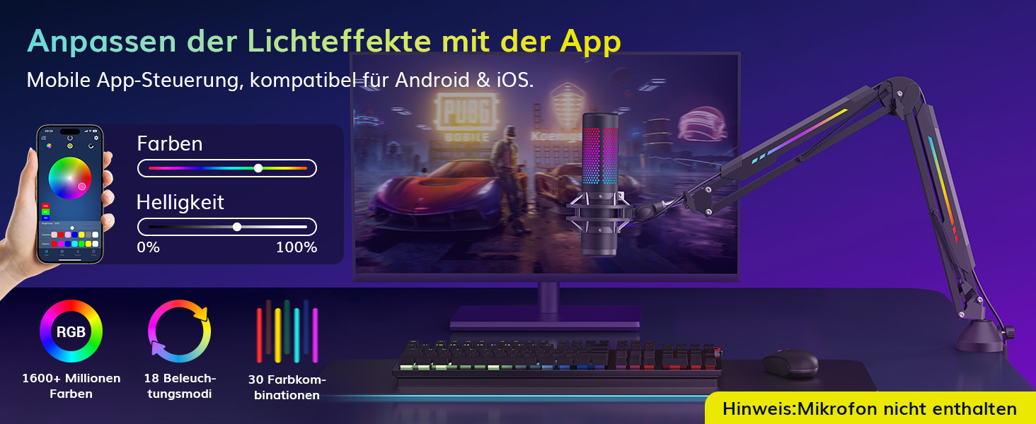 Мікрофон геймерський TONOR T90 з RGB підсвіткою та тримачем - професійний мікрофон для стрімінгу та ігор