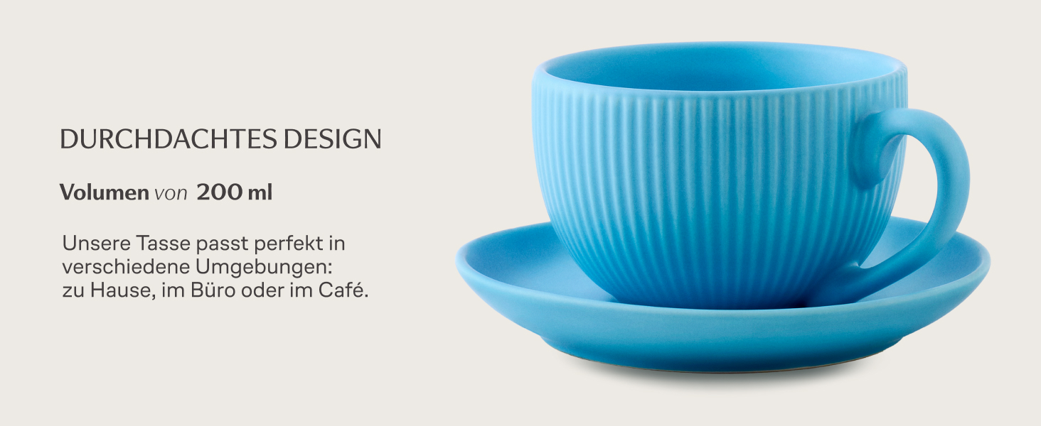 Капучино чашки Cosumy 6 шт. набір - 200 мл, кераміка, смугастий дизайн, миє в посудомийній машині, з ручкою