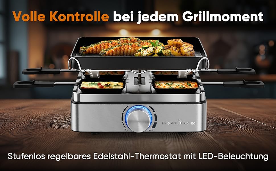 Raclette ProfiCook RG 1301 для 4 осіб | з 4 сковорідками та шпателями | Ракле | 800W