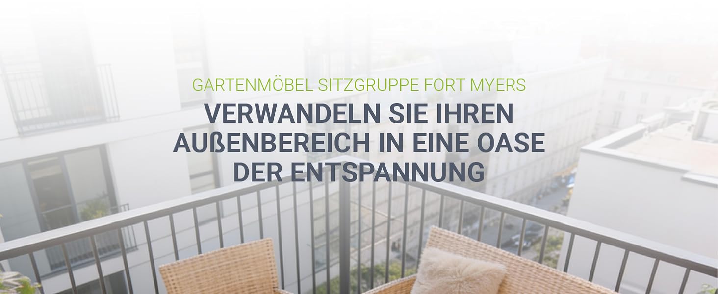 Садовий набір меблів Juskys Fort Myers з ротангу (кремовий) на 4 особи: диван, 2 крісла, стіл, подушки - вуличні меблі для балкона та саду