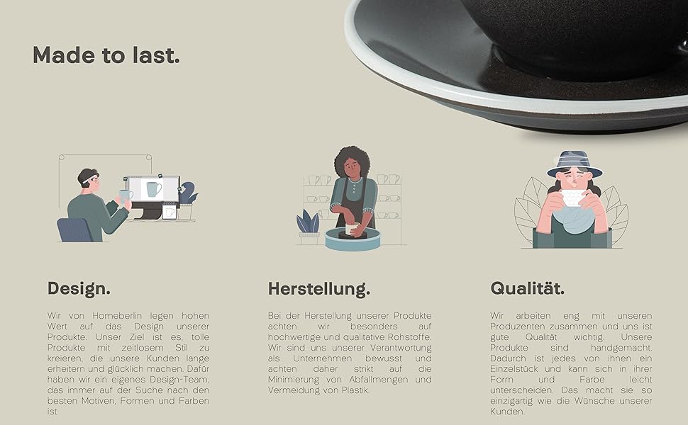 HOMEBERLIN® Barista Pro: Набір кавових чашок капучіно 200мл - Преміум набір з якісного фарфору. 4 сучасні чашки з підставками, ручної роботи, глазуроване сіре покриття