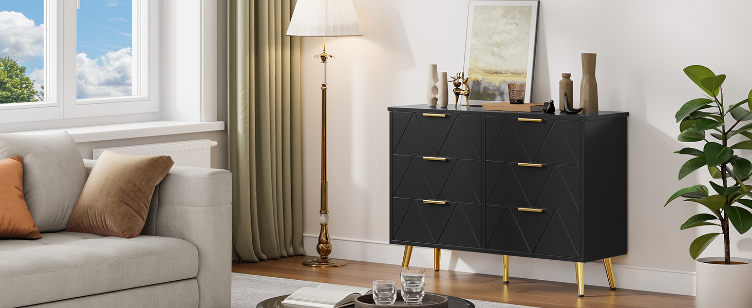 Комод YITAHOME для спальні: 6 шухляд, чорний, з дерева, для зберігання