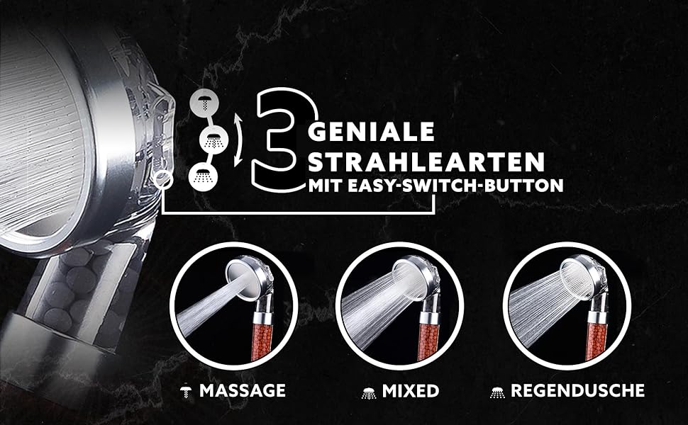 Насадка для душу PRISMA: 3 функції, фільтр, економія води, високий тиск, масаж, ручна лійка, 1 шт.