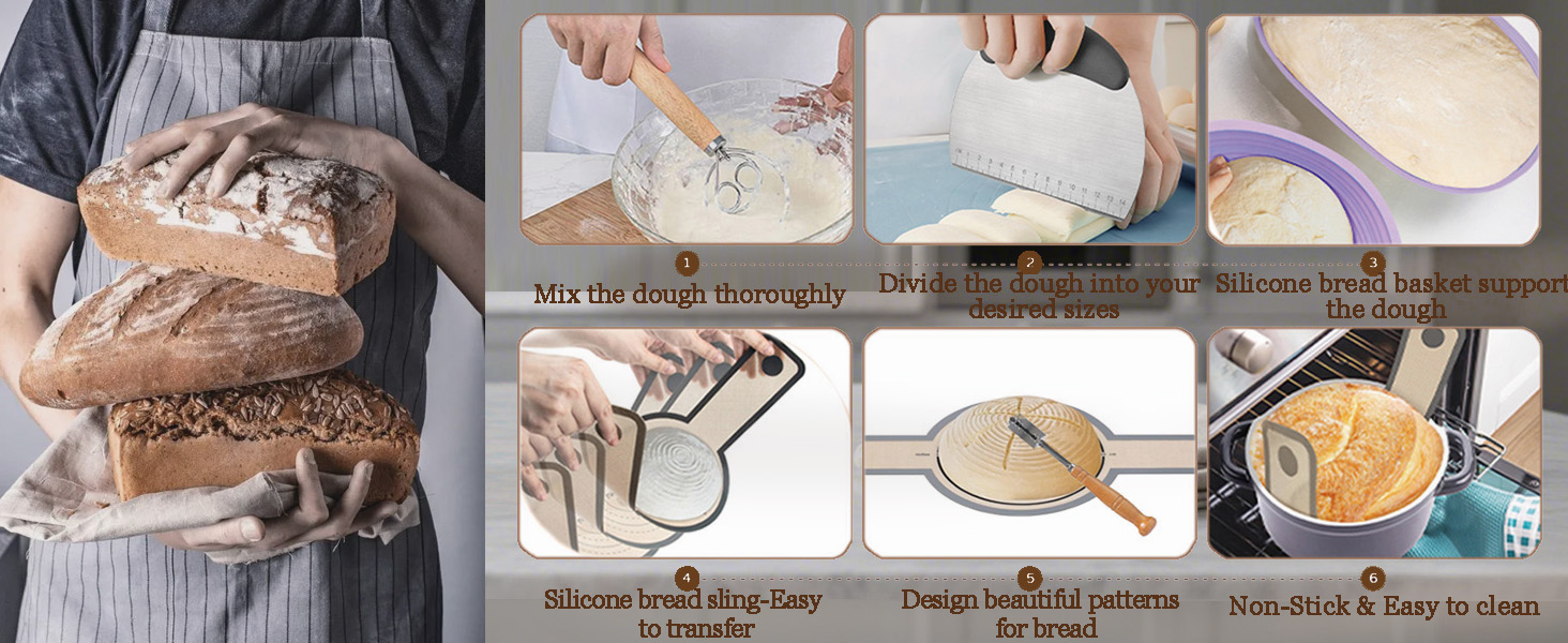 Набір для закваски Sauerteig: 650 мл скляний ферментер, силіконові корзини для випічки (круглі та овальні), 30-ти елементний набір для випічки хліба, легко мити та зберігати. Подарунок для початківців та досвідчених пекарів (8 шт. синій набір для ферментації).