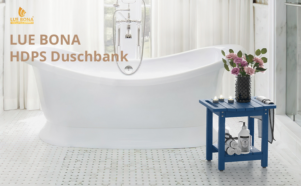 Двомісний душовий стілець LUE BONA HDPS з підставкою для гоління ніг, водонепроникний, з ручками, для внутрішнього та зовнішнього використання, Marineblau