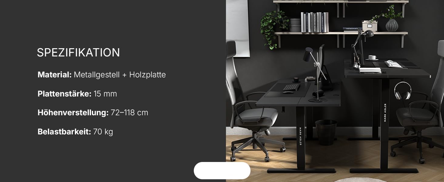 Стіл письмовий регульований по висоті MARK ADLER Leader 7.4 White, 140x70 см, білий, з пам'яттю, сенсорним керуванням, кабелепроводом, тримачем для навушників та напоїв