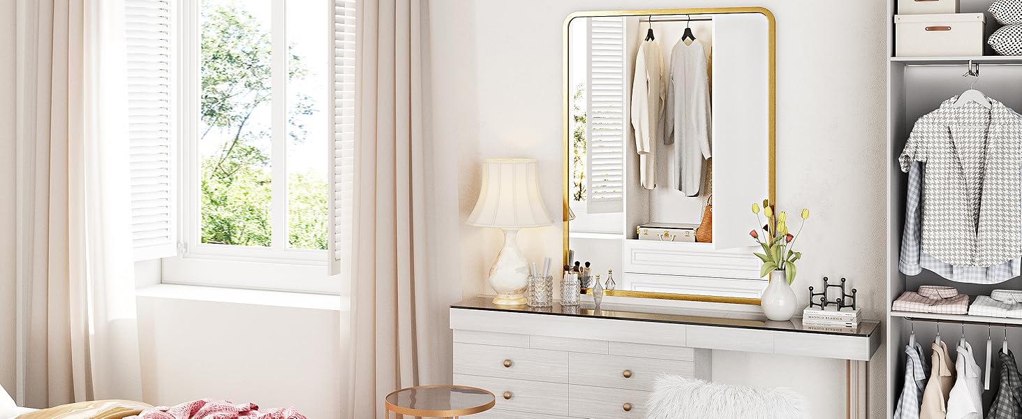 Дзеркало на стіну 60x90 см, золоте, для ванної, вітальні, спальні, прихожої