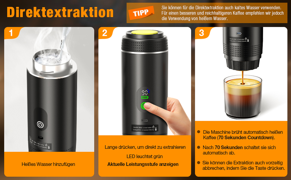 Міні кавомашина FNITAER для подорожей: 3-в-1, акумулятор, USB, капсули та мелена кава, для авто, кемпінгу, чорний