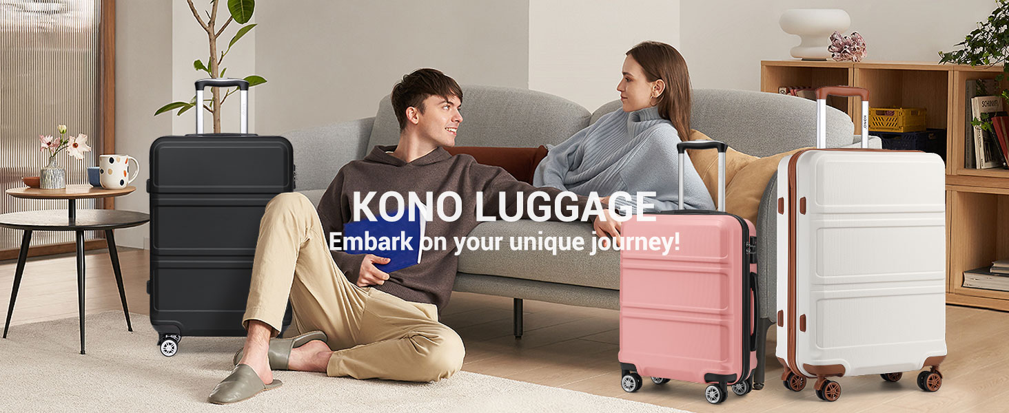 KONO Валіза середнього розміру 24 дюйми, ABS, з TSA-замком, 4 колеса, 65×44×25.5 см, темно-синій