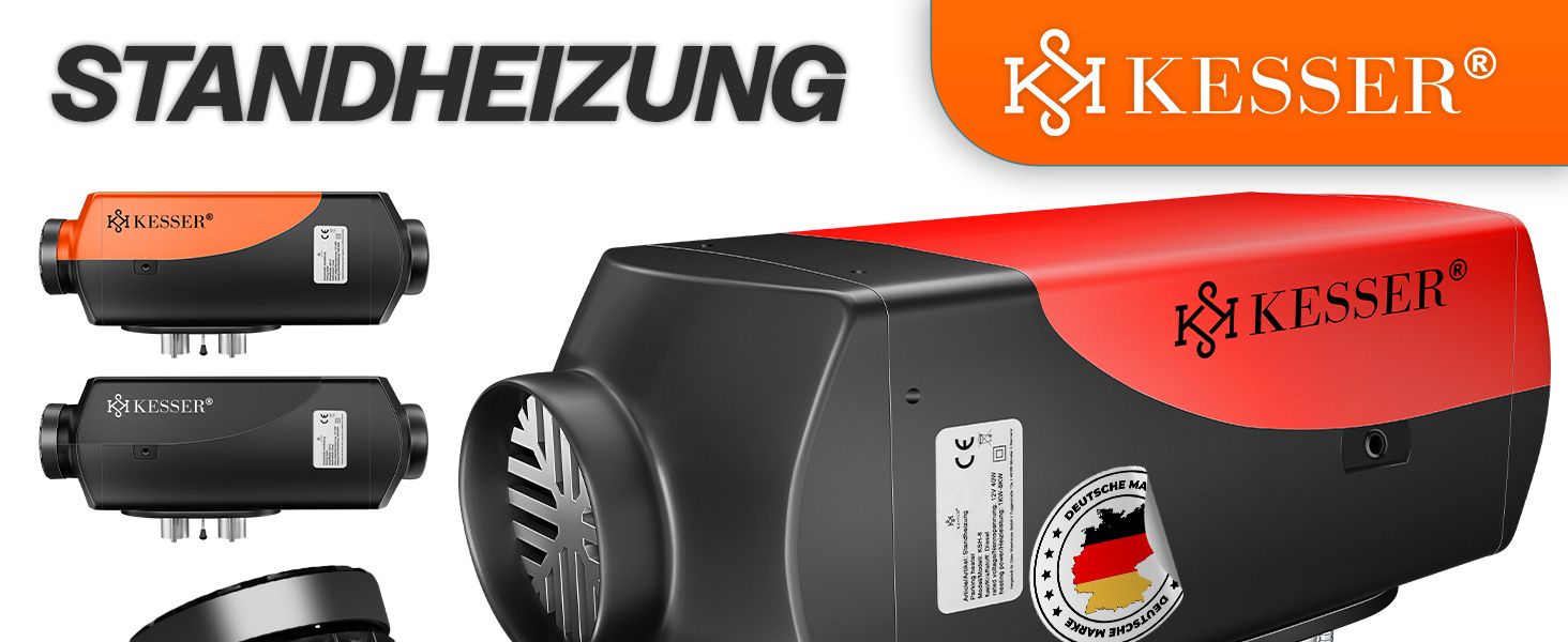 Дизельний опалювач KESSER® 8kW з таймером, LCD-дисплеєм та пультом дистанційного керування | Швидкий нагрів | Опалювач повітря з шумопоглиначем та термостатом (Червоний, 8кВт) Чорний / Червоний 8кВт