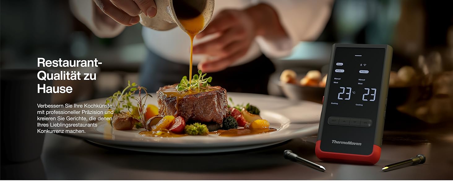 ThermoMaven P2 Розумний термометр для м'яса бездротовий – Bluetooth 5.3, 2 зонди, 6 сенсорів, Wi-Fi моніторинг, IPX8 водонепроникність, для гриля, духовки, кухні, фритюрниці