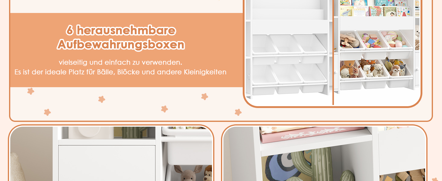 FOREHILL Дитяча полиця-стеллаж для іграшок та книг з 6 ящиками, 119 x 29,5 x 94 см, білий