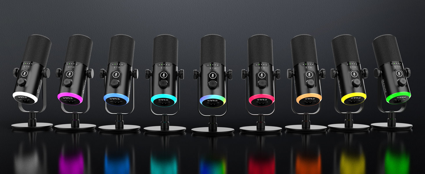 Ігровий мікрофон FDUCE з USB/XLR, RGB-підсвічуванням, для стрімінгу, запису подкастів та ігор, з регулятором гучності та навушниками, з кріпленням-павуком (D30)