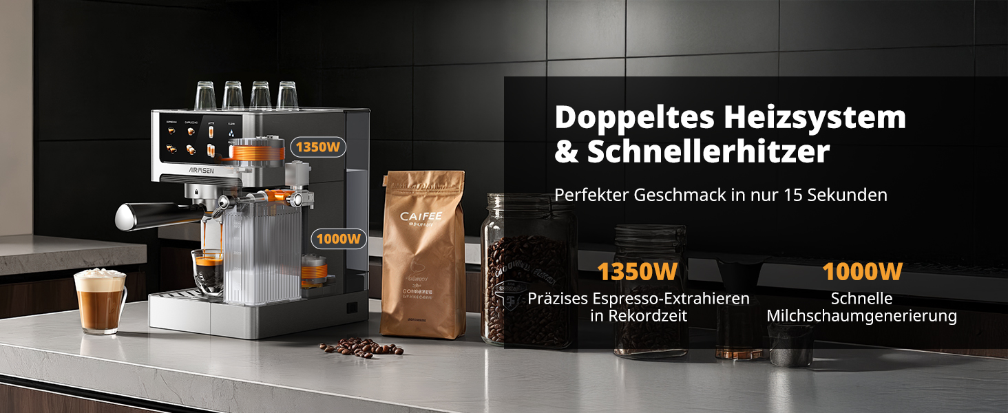 Еспресо-машина Siebträger з подвійним бойлером, 20 Bar, автоматичний спінювач молока, для капучино та лате, нержавіюча сталь, 1.8L бак, сенсорний екран