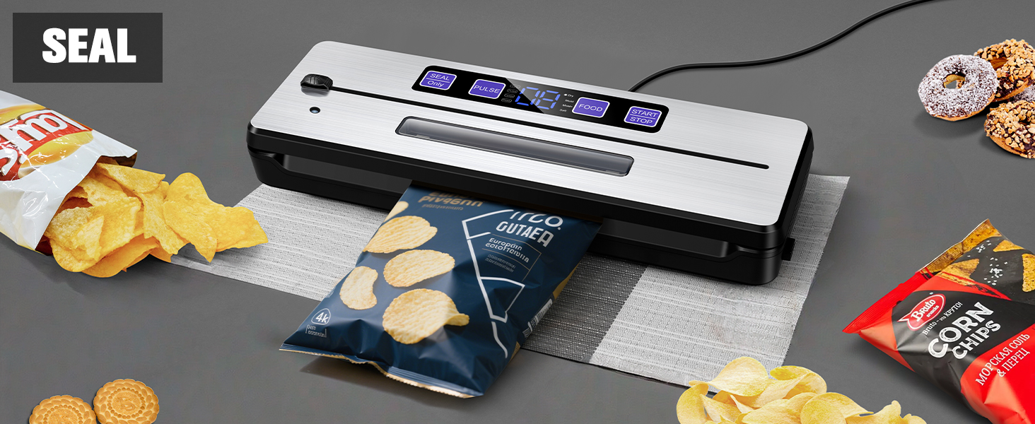 Вакууматор для продуктів LanBlu 7 в 1 з подвійним гарячим швом, вакуумний пакувальник для сухих та вологих продуктів, 80кПа