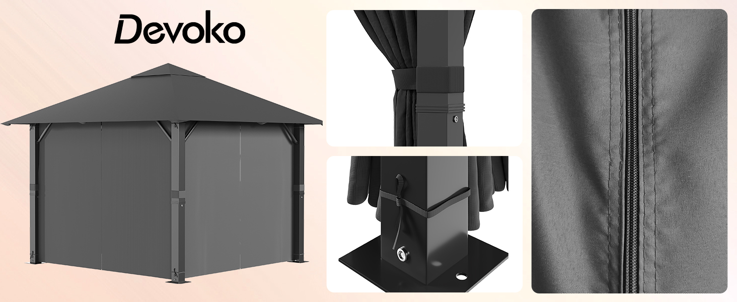 Алюмінієвий садовий павільйон Devoko Pavillon 3x4 м² Сірий, водонепроникний, UV50+, для вечірок та відпочинку