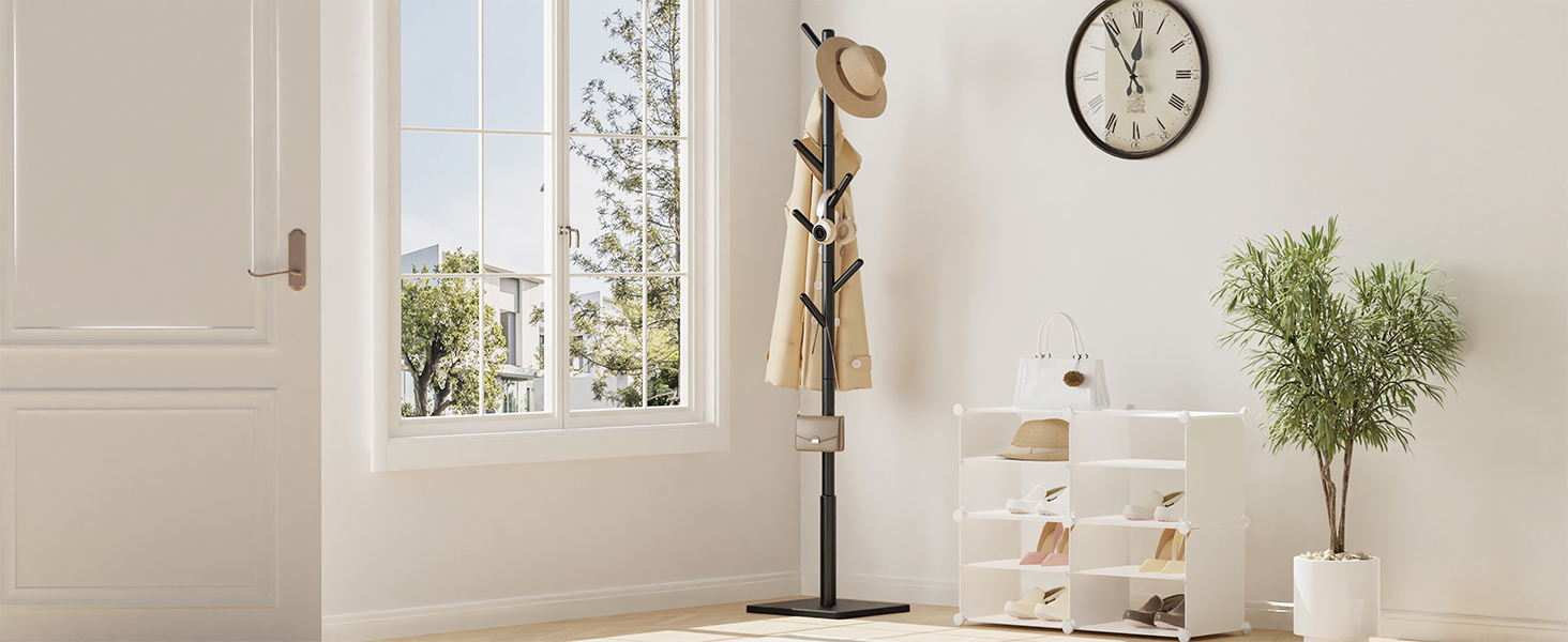 Дерев'яна вішалка для одягу Yawinhe, 180 см, 8 гачків, 3 рівня висоти, чорна