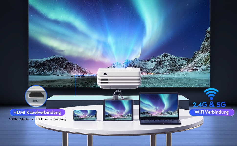 Beamer YEZMEK 5G WiFi Bluetooth: Міні проєктор LED 1080P Full HD з підтримкою 4K, Wi-Fi, Bluetooth, HDMI, USB, TF для дому та кінотеатру