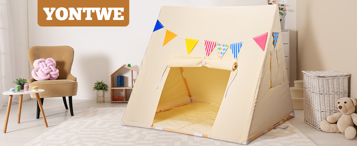 Дитячий намет Yontwe трикутної форми з килимком для гри в приміщенні. Ігровий будиночок для дітей, намет-халапа для дівчаток та хлопчиків, декор для дитячої кімнати.
