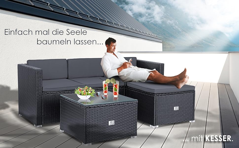 КЕССЕР® Лаунж-група Аруба з ротангу - садовий лаунж для 3-4 осіб, сірий