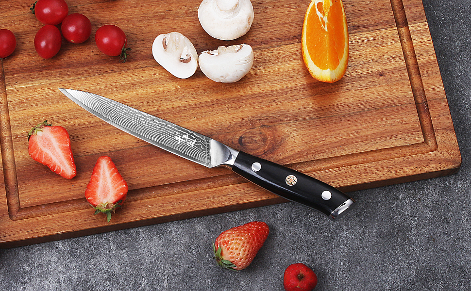 Саторі Дамаска 18 см - професійний кухонний ніж з дерев'яною ручкою, з високим вмістом вуглецю, VG10 сталь, преміум якість