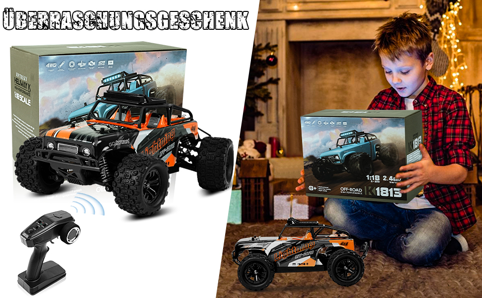 RC Автомобіль Monster Truck 1:18 4WD 40 км/год, радіокерування, водонепроникний, подарунок для підлітків та дорослих