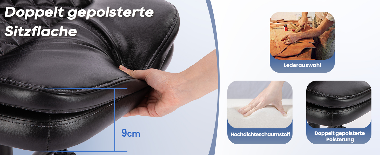 Офісний крісло Colamy: ергономічний, з високою спинкою, регульовані підлокітники, шкіряне покриття, чорний