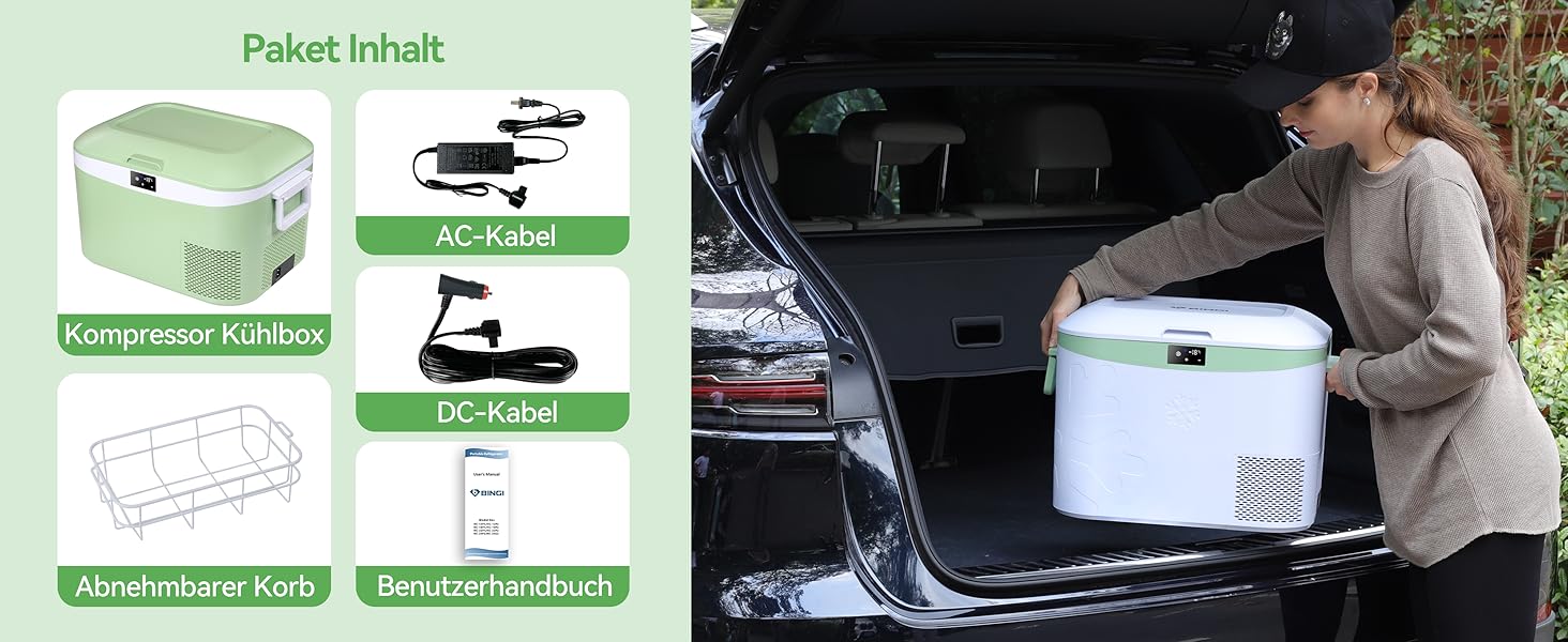 Автохолодильник BINGI 18л портативний 12/24V та 230V, термобокс для авто, кемпінгу, дому (від +15°C до -18°C)