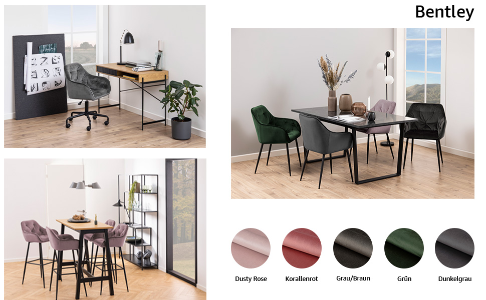 Крісло для офісу Bentley AC Design, зелено-чорне, з велюру та металу, 88,5 x 59 x 58,5 см