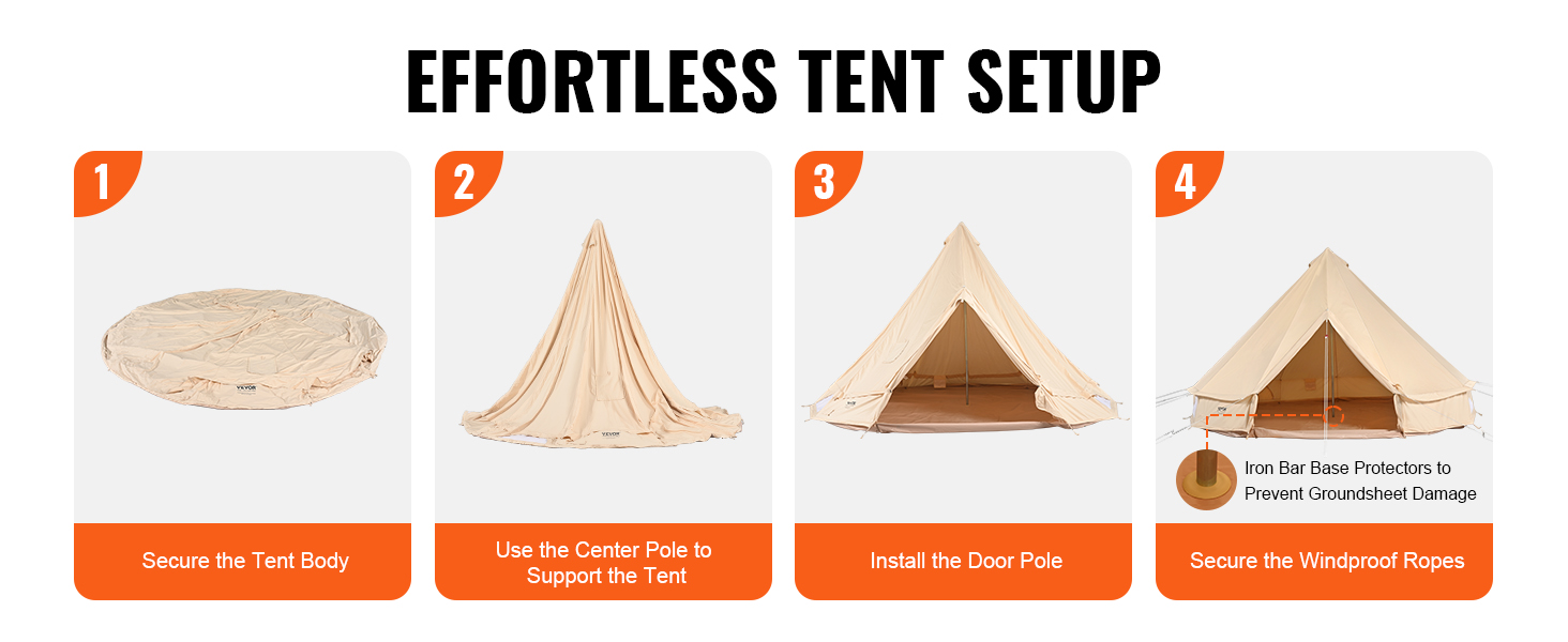 Намет-юрту VEVOR Glockenzelt 3-7м, бавовна TC, для 6-12 осіб, з PVC підлогою, кемпінговий намет