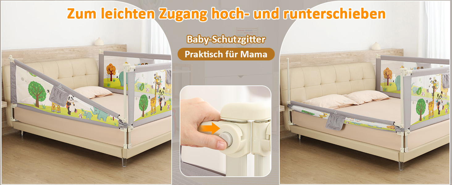 Бортики для ліжка дитячі 3 шт. (2x200 см + 1x180 см) складні, захист від випадання, малюнок 'Джунглі', для малюків та дітей