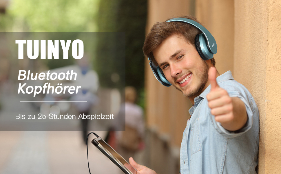 Накладні навушники TUINYO Bluetooth, бездротові, з мікрофоном, HiFi стерео, складні, сріблясто-сині