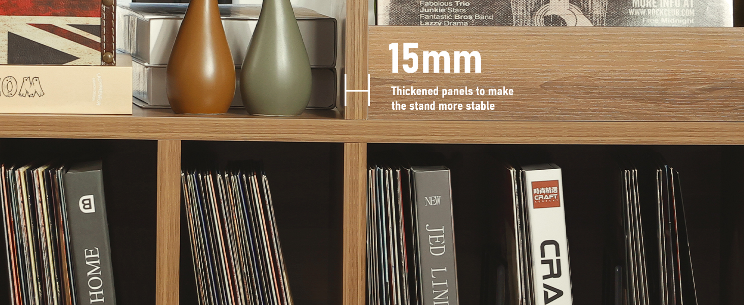 Стіл для програвача, стійка для програвача середини століття з місцем для зберігання до 350+ платівок, шафа для вінілових платівок з регульованими полицями, горіх