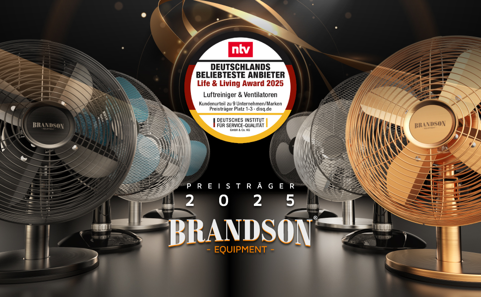 Вентилятор настільний Brandson мідний, 3 швидкості, з осциляцією 80° та нахилом 40°, металевий корпус