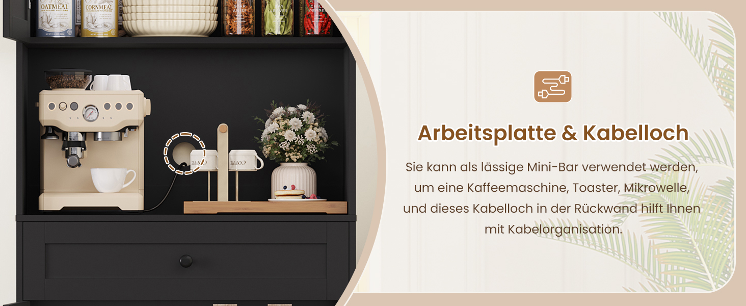 Кухонна шафа-буфет FOREHILL 180 см з робочою поверхнею, висока шафа для кухні (чорна)