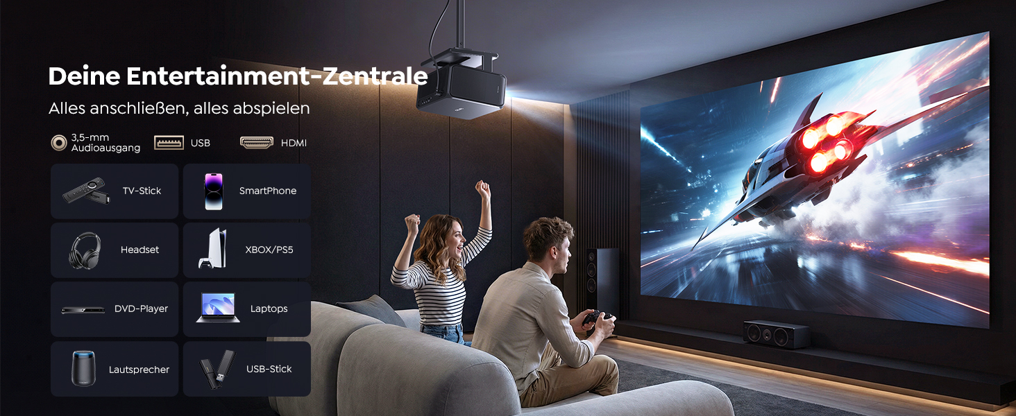 Проектор Google TV Beamer 4K Smart: Кінотеатр вдома 1080P FHD, Автофокус, Трапецеїдальна корекція, WiFi, Bluetooth, Портативний, Чорний