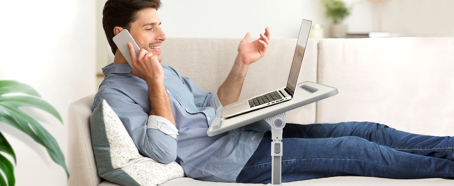 Столик для ноутбука в ліжко, регульований, з ящиком, 60x34 см, бежевий