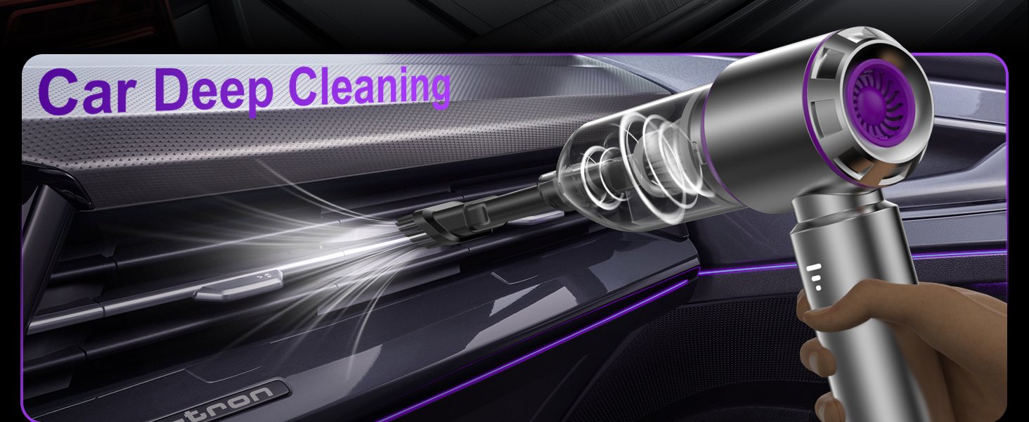 Акумуляторний ручний пилосос KITBEZN для авто та дому, безщітковий двигун, 26000Па, 3 режими потужності, бездротовий, фіолетовий