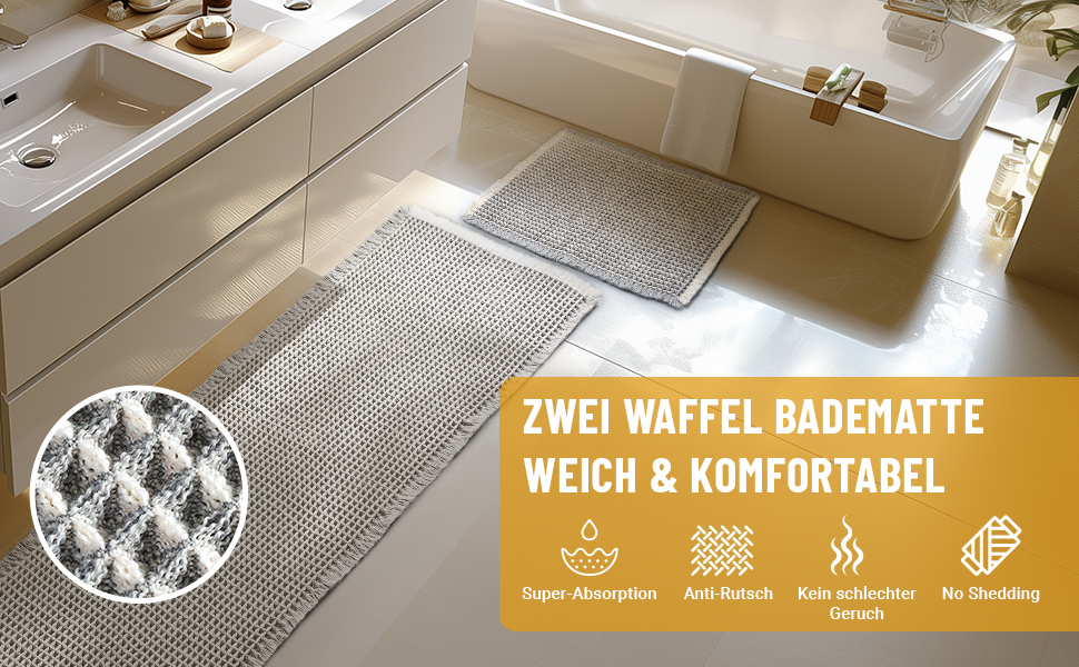Набір килимків для ванної кімнати, антиковзні килимки, килимок для ванної кімнати (2 шт), стиль бохо, для ванної, спальні, вітальні, прання, душ, декор, 51 x 120 см + 41 x 61 см, коричнево-білий (сіро-білий)
