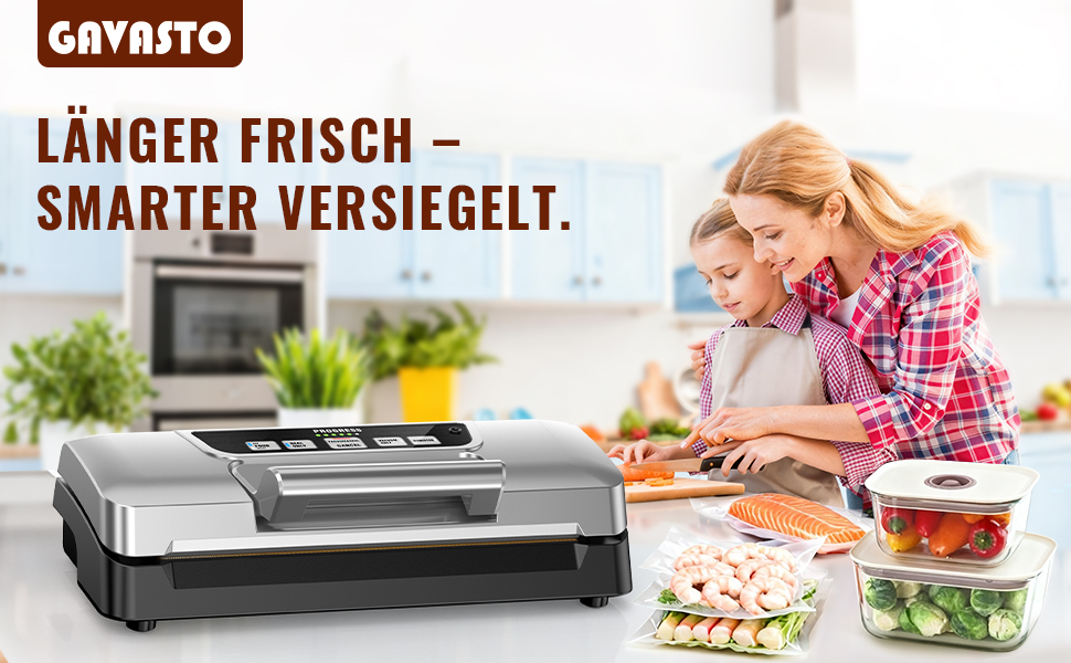 Вакууматор для продуктів Gavasto з подвійним насосом 90кПа, 9л/хв, LED-дисплеєм та режимами «Волого/Сухо», сріблястий